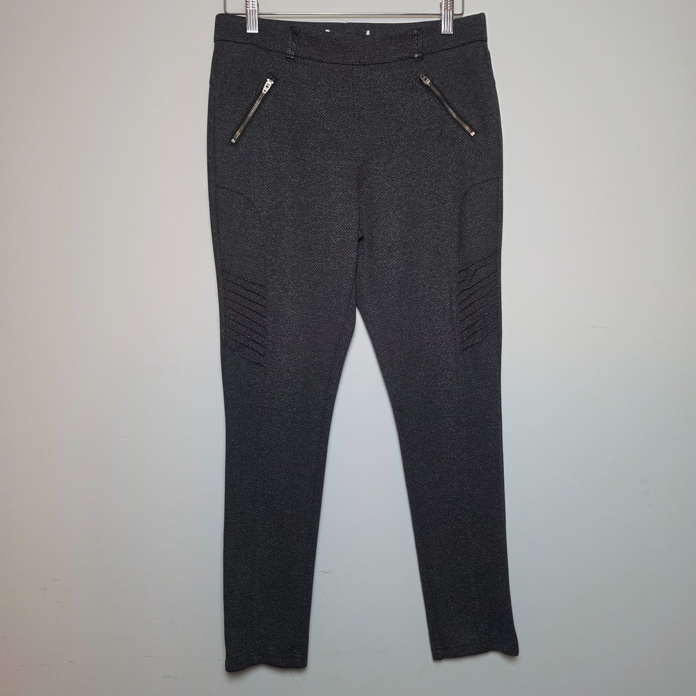Cleo Moto Skinny Pants Grey Textured Pintuck Zipper Detail Medium